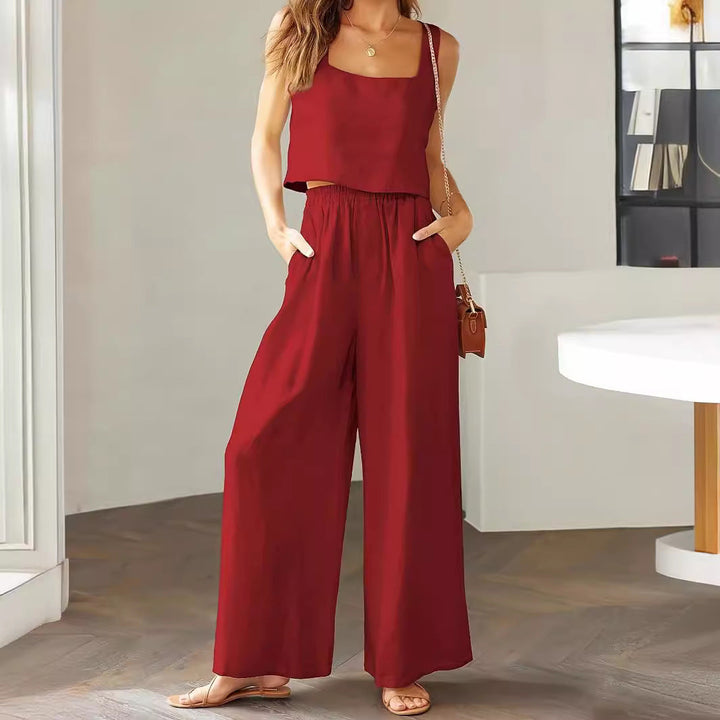 Damen Luftiger Jumpsuit mit weitem Bein und verstellbarem Taillenbund Drune