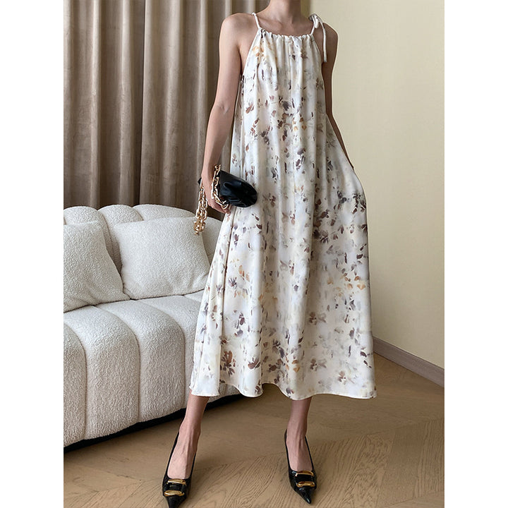 Damen Maxikleid mit gestreift verstellbaren Trägern und großzügigen Seitentaschen Drune