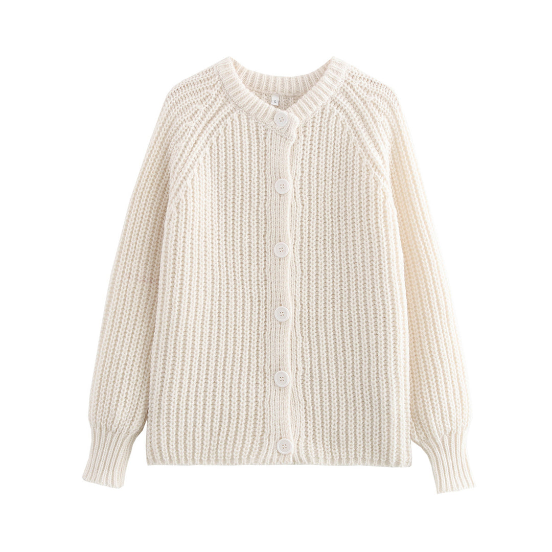 Damen nan grob gestrickte Raglan-Cardigan mit Ballonärmeln und durchgehender Knopfleiste Drune