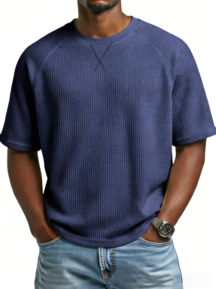 Herren lässiges Waffelstrick-T-Shirt mit Rundhalsausschnitt Drune