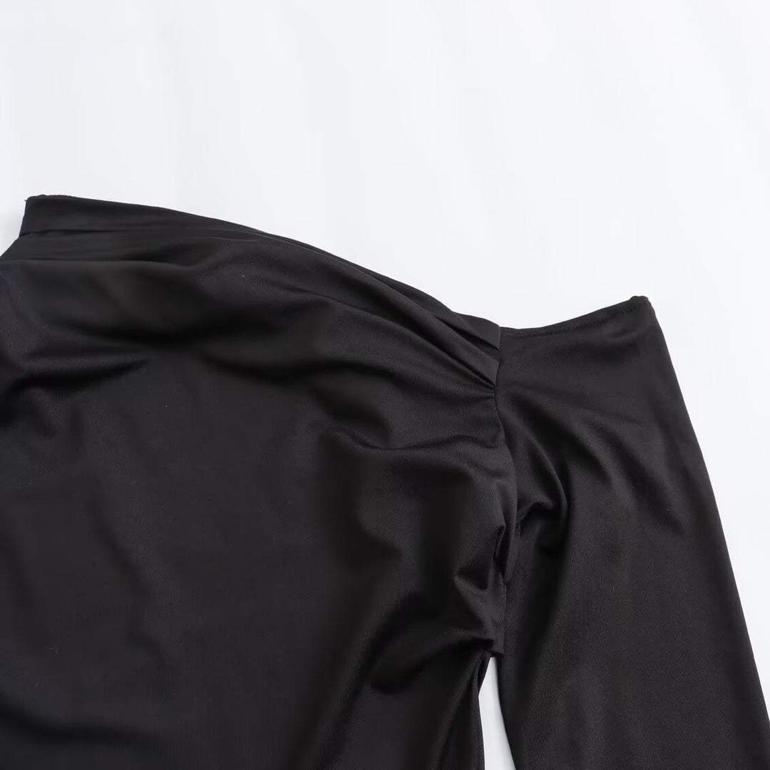 Damen Asymmetrisches One-Shoulder Maxikleid mit langem Ärmel Drune