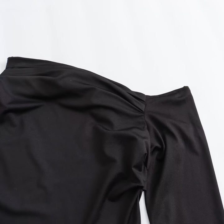 Damen Asymmetrisches One-Shoulder Maxikleid mit langem Ärmel Drune