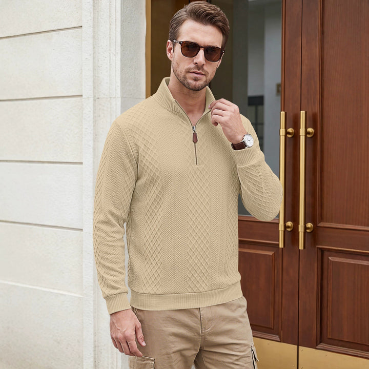 Herren Strickpullover mit halbem Reißverschluss und strukturierter Zopfoptik Drune
