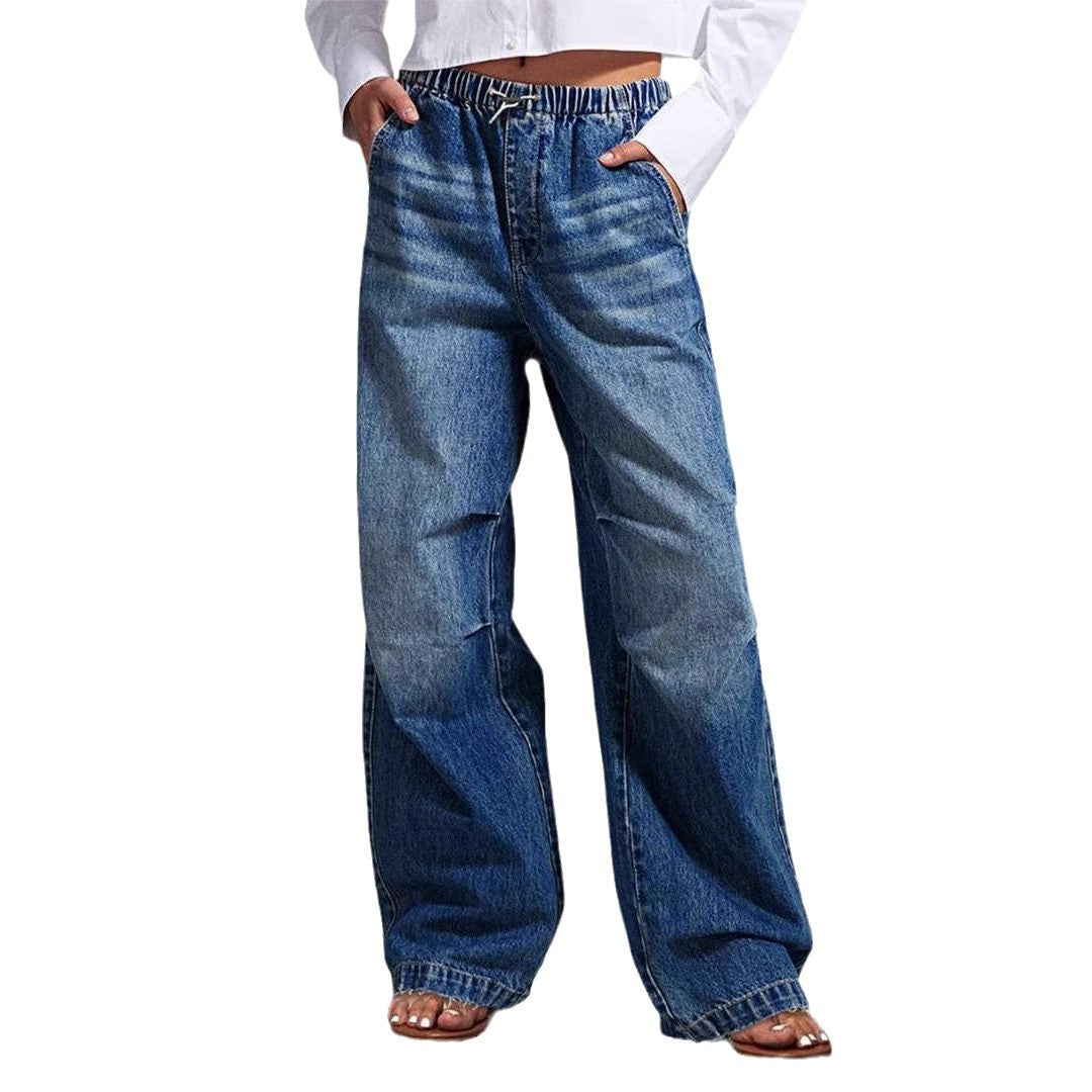 Damen Weite Denim-Hose mit elastischem Bund und lässigem Schnitt Drune