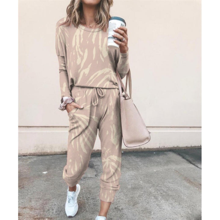 Damen Lässiger Tie-Dye Lounge-Jumpsuit mit Kordelzug und Eingrifftaschen Drune