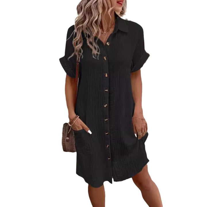 Damen lässiges Hemdblusenkleid aus leichtem Baumwollmischgewebe mit Knopfleiste und Seitentaschen Drune