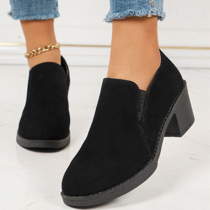Damen Slip-On Halbschuh mit mittelhohem Blockabsatz und Veloursoberfläche Drune