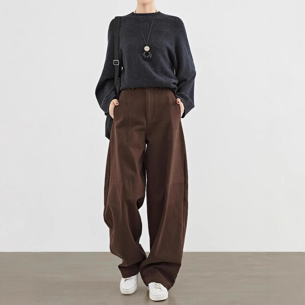 Damen Weite Highwaist-Bundfaltenhose im Cargo-Look mit extra weitem Bein Drune