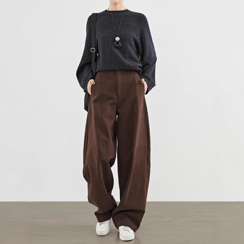 Damen Weite Highwaist-Bundfaltenhose im Cargo-Look mit extra weitem Bein Drune