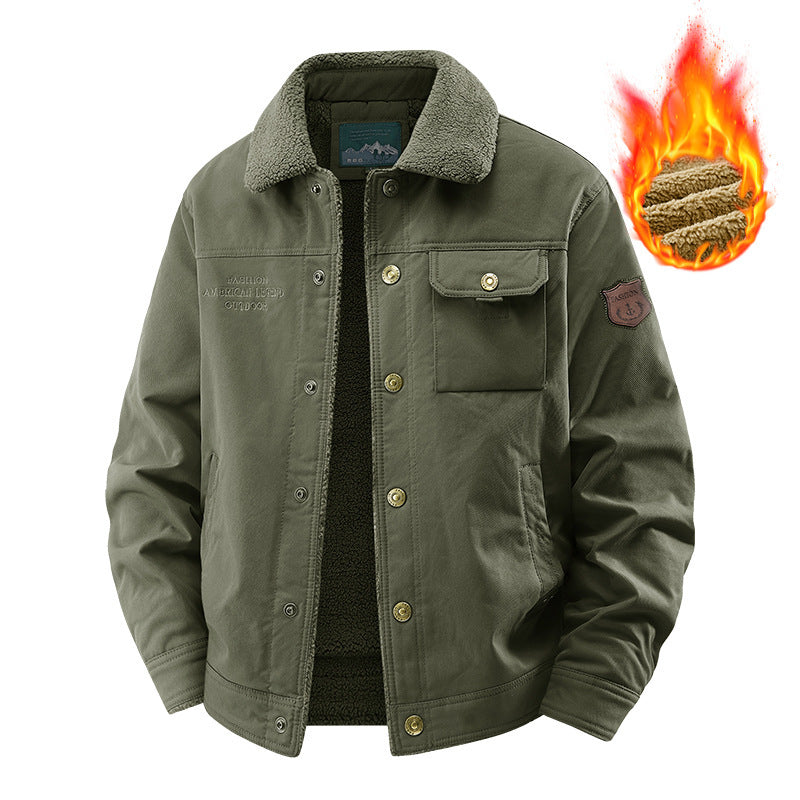 Herren nan gefütterte Canvas-Jacke mit Sherpa-Kragen, wärmendem Teddyfutter und funktionalen Brusttaschen Drune