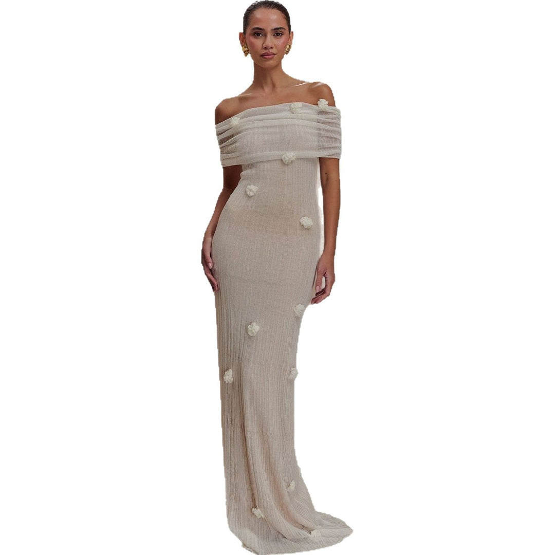 Damen Elegantes Maxikleid mit Off-Shoulder Schnitt und floralem Detail Drune
