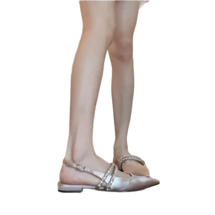 Damen Spitz zulaufende Satin-Slingbacks mit doppelt besetztem Strassriemen Drune