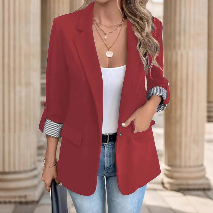 Damen Casual-Blazer mit gekrempelten Ärmeln und gestreiftem Futter Drune