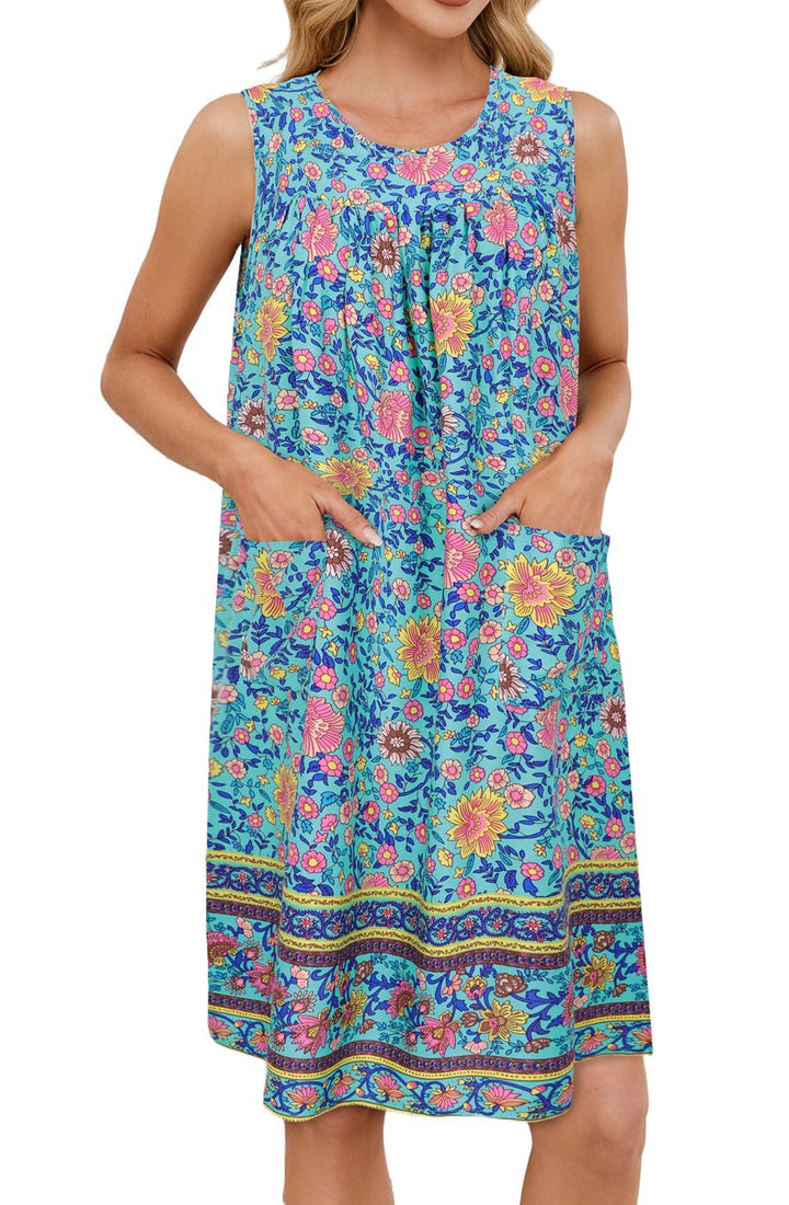 Damen luftiges Strandkleid mit praktischen Taschen und floralem Muster Drune