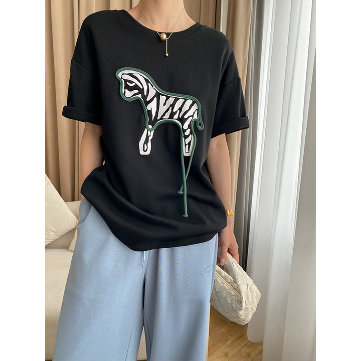 Damen lässiges T-Shirt mit kreativem Tiermotiv und modischem Schnitt Drune