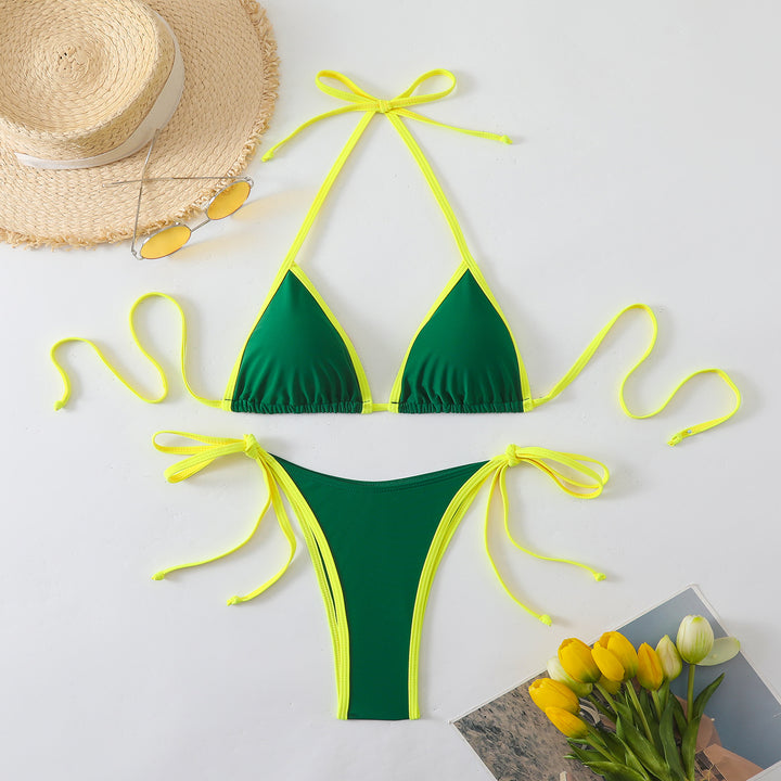 Damen Triangel-Bikini mit verstellbaren Bindebändern und hoch geschnittenen Unterteilen Drune