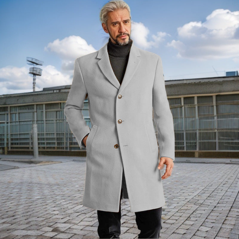 Herren Eleganter Langmantel mit modischen Knöpfen und hochwertigem Stoff Drune