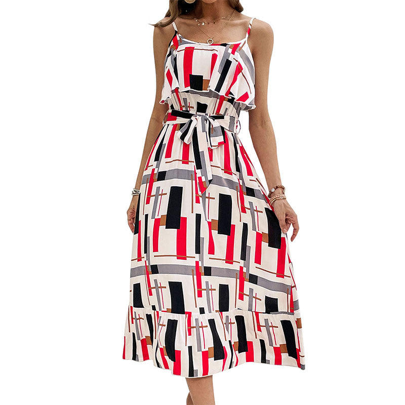 Damen Midi-Kleid mit grafischem Design und Taillengürtel Drune