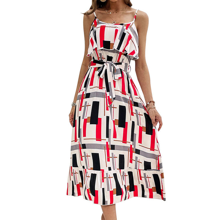 Damen Midi-Kleid mit grafischem Design und Taillengürtel Drune