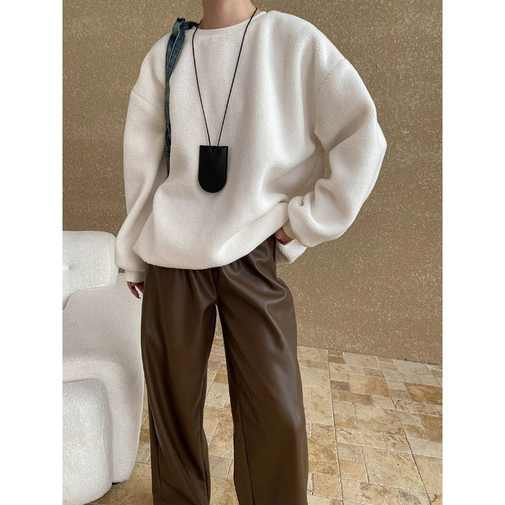 Damen kuscheliger Fleece-Pullover mit weitem Schnitt und bequemen Details Drune