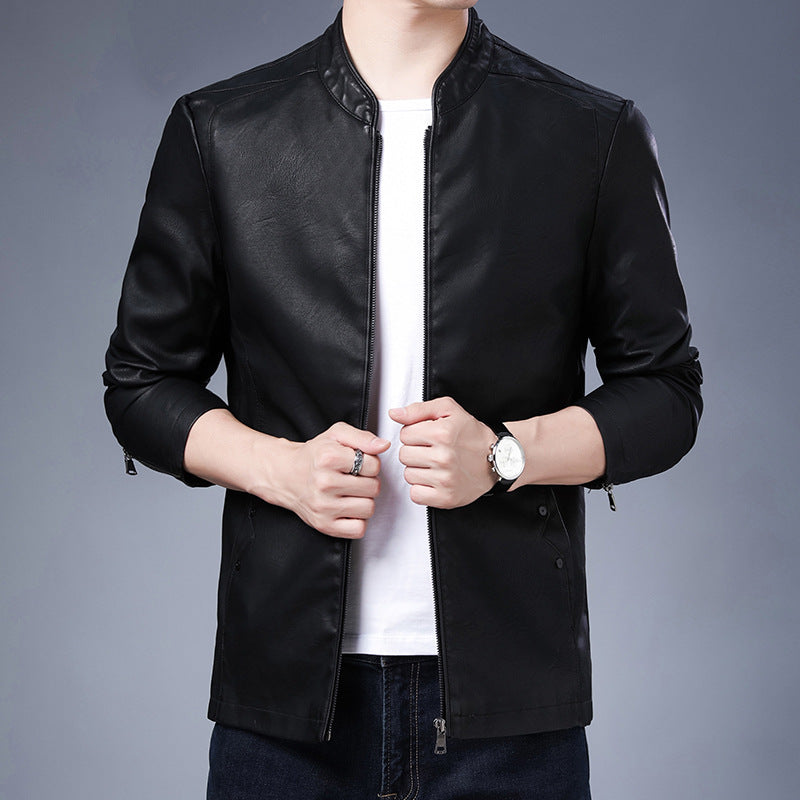 Herren schlanker Lederoptik-Blouson im Aviator-Minimalstil mit Stehkragen und Reißverschlussärmeln Drune