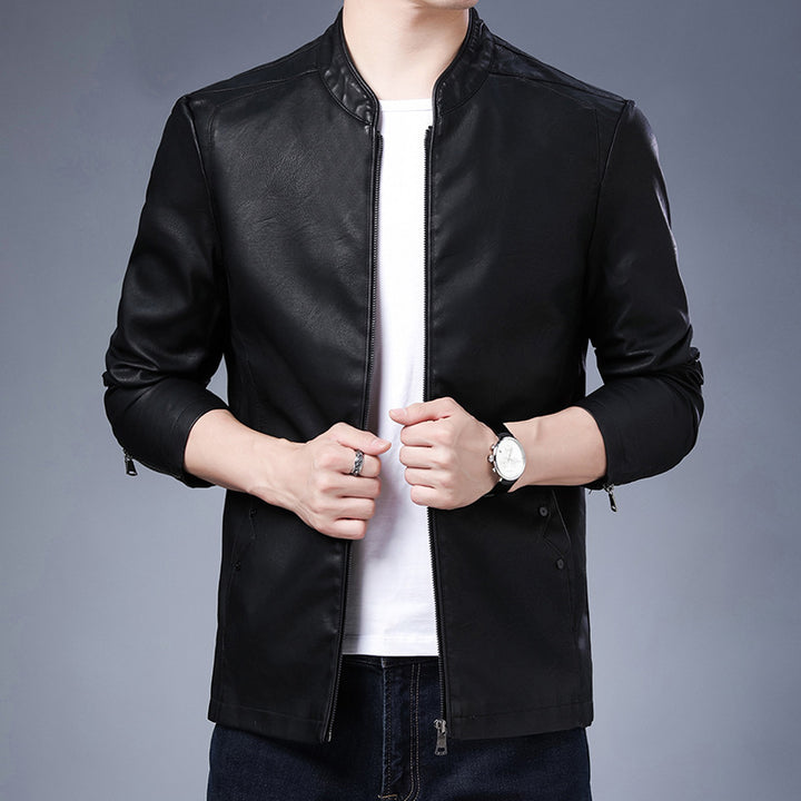 Herren schlanker Lederoptik-Blouson im Aviator-Minimalstil mit Stehkragen und Reißverschlussärmeln Drune