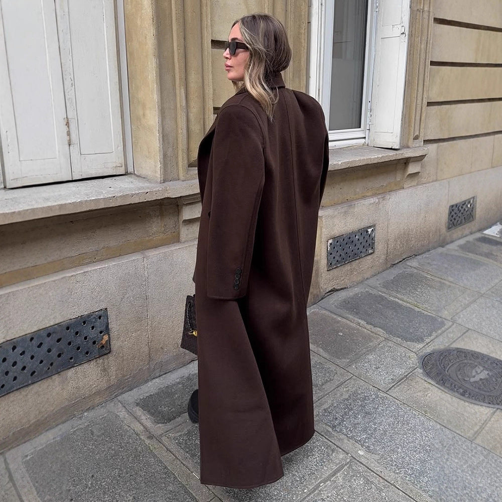 Damen Oversize Wollmix-Mantel mit verlängertem Cocoon-Schnitt und Doppelreihe Drune