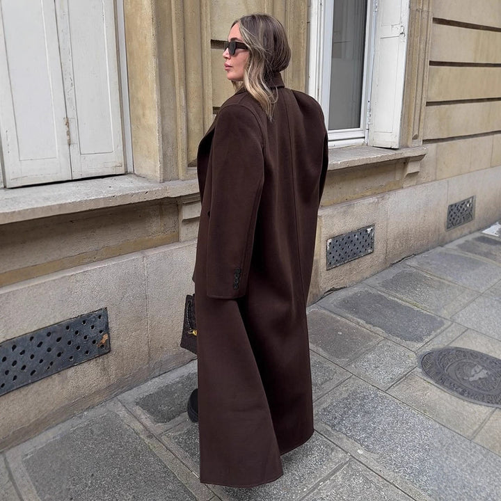 Damen Oversize Wollmix-Mantel mit verlängertem Cocoon-Schnitt und Doppelreihe Drune