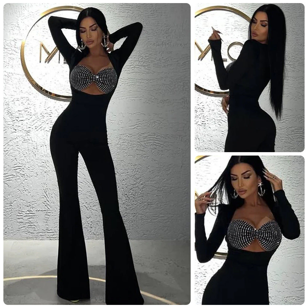 Damen Glamouröses Jumpsuit mit funkelnden Strassdetails und figurbetontem Schnitt Drune