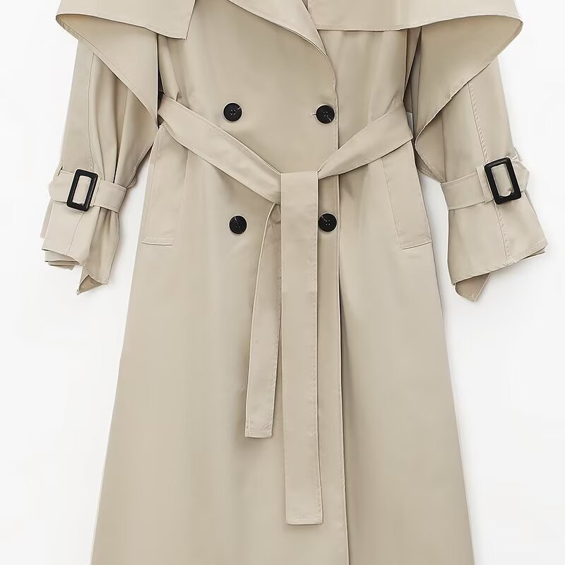 Damen Oversized Trenchcoat mit detailreichen Drapierungen und modischem Schnitt Drune
