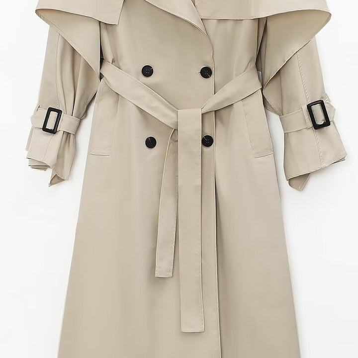 Damen Oversized Trenchcoat mit detailreichen Drapierungen und modischem Schnitt Drune