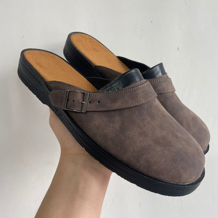 Damen Lederoptik-Pantolette mit verstellbarer Schnallenriemen und gepolstertem Komfortfußbett Drune