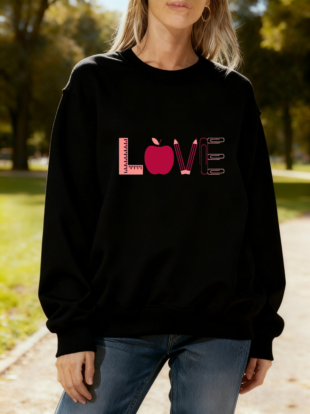 Damen Sweatshirt mit kreativem Love-Motiv Drune