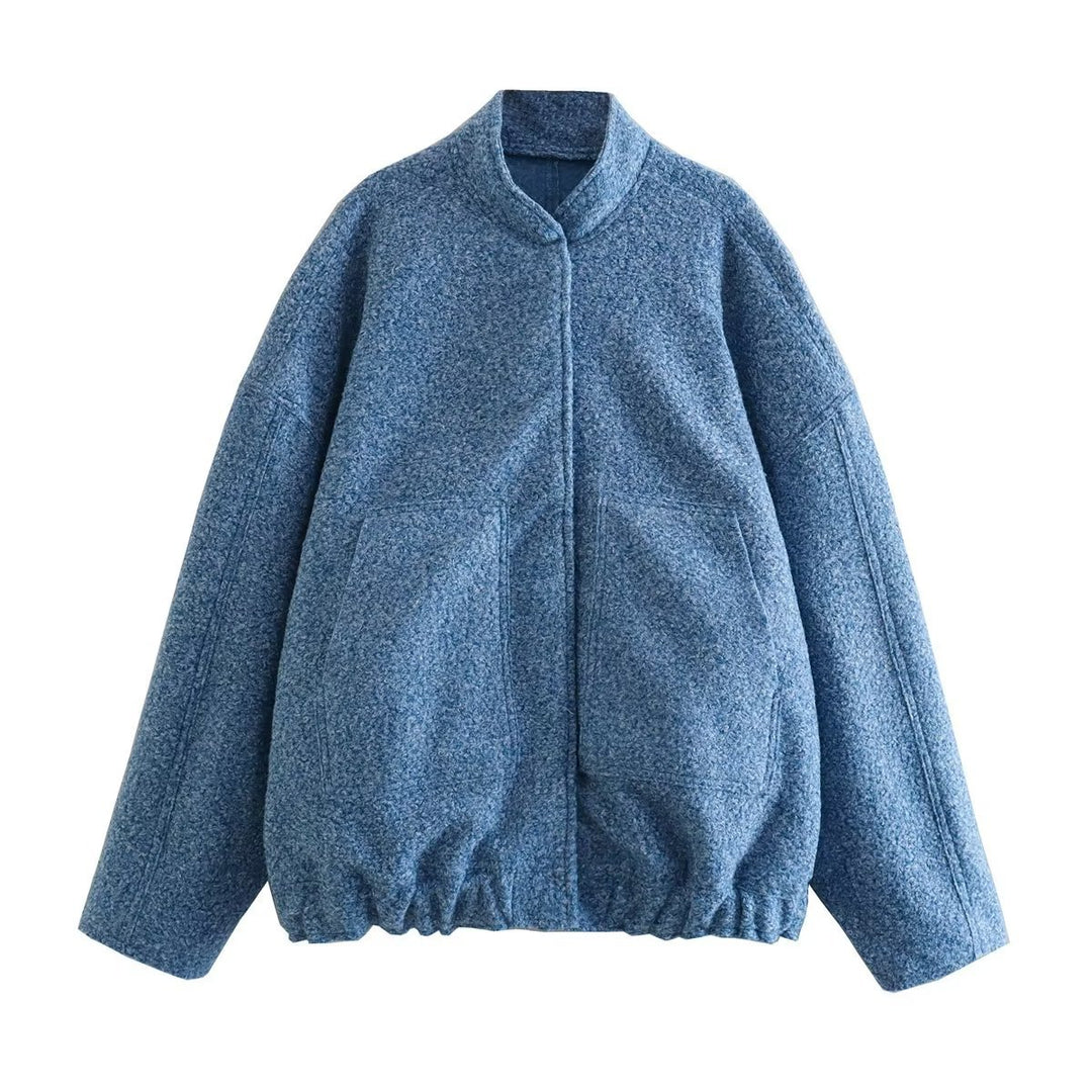 Damen flauschige Oversized-Jacke mit praktischen Taschen und elegantem Stehkragen Drune