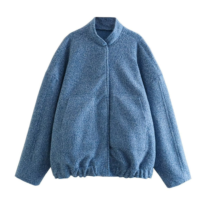 Damen flauschige Oversized-Jacke mit praktischen Taschen und elegantem Stehkragen Drune