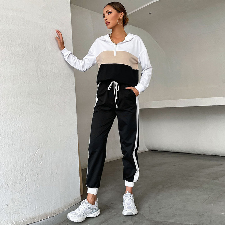 Damen Sportives Jogging-Set mit Kapuze, Tunnelzughose & Seitenstreifen Drune
