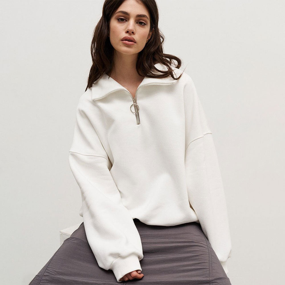 Damen lässiger Pullover mit steigendem Kragen und Reißverschluss Drune