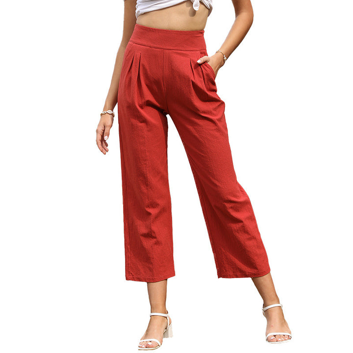 Damen Hochtaillierte Culotte-Hose mit weitem Bein, Bundfalten & Eingrifftaschen Drune