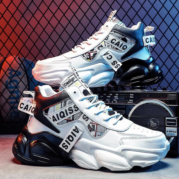 Unisex hochgeschnittener Plateau-Sneaker mit grafischem Print, gepolstertem Knöchelkragen und skulpturierter Gummisohle Drune