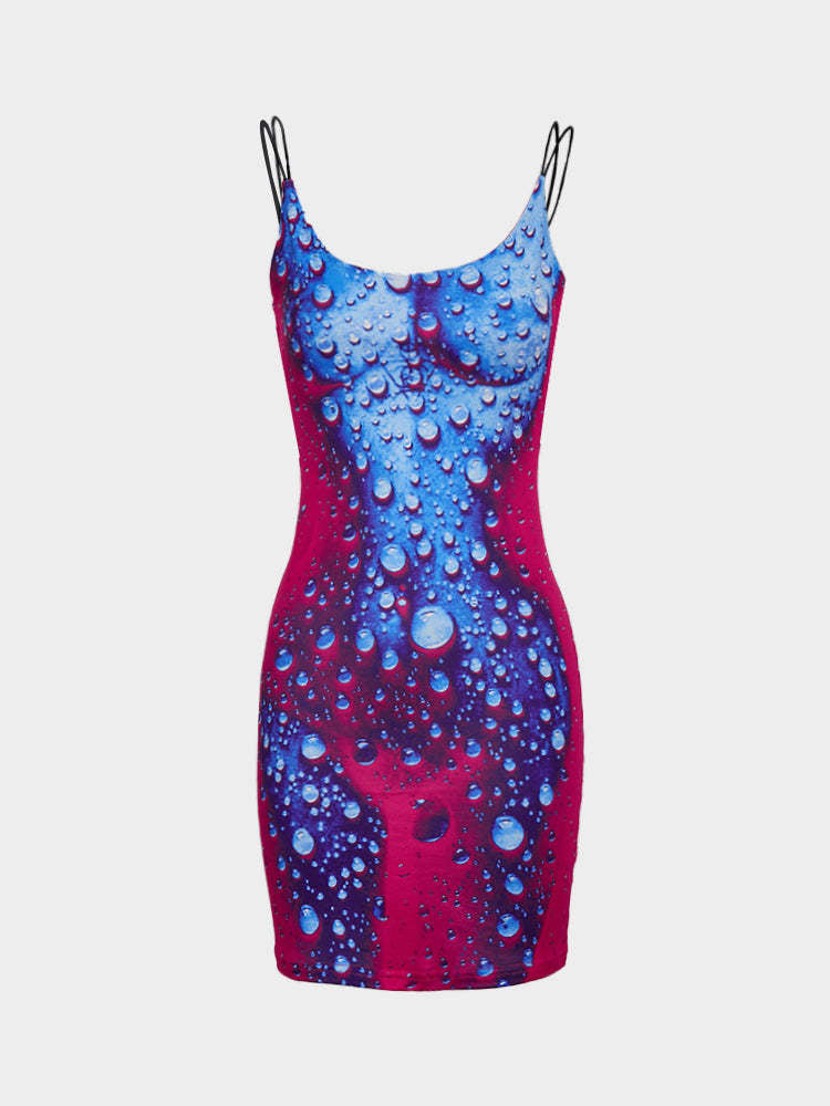 Damen Minikleid im modernen Wasserfall-Design mit verstellbaren Spagetti-Trägern Drune