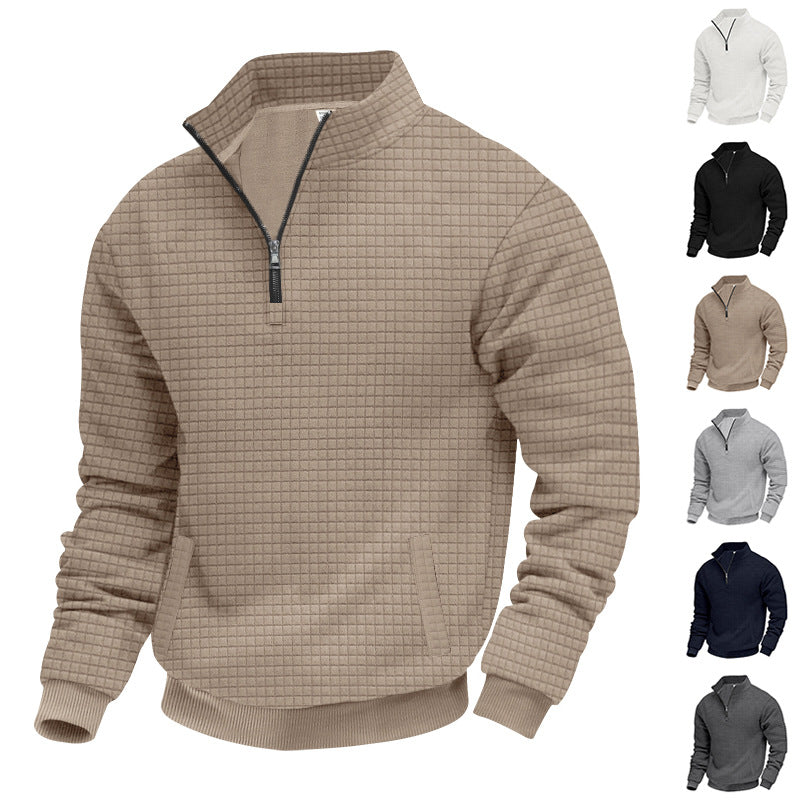 Herren nan strukturiertes Halbzip-Waffelstrick-Pullover mit Stehkragen Drune