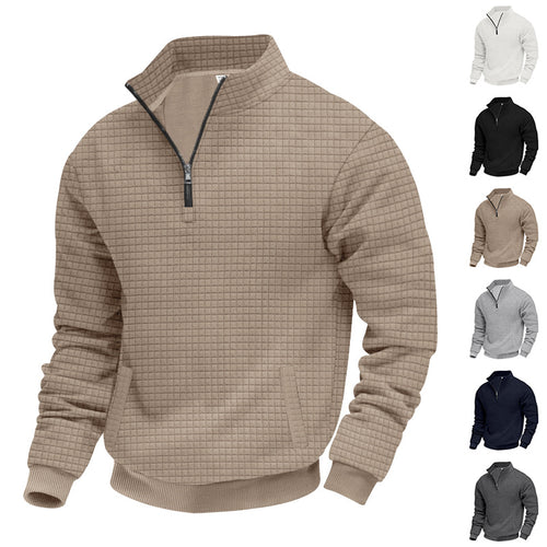 Herren nan strukturiertes Halbzip-Waffelstrick-Pullover mit Stehkragen Drune