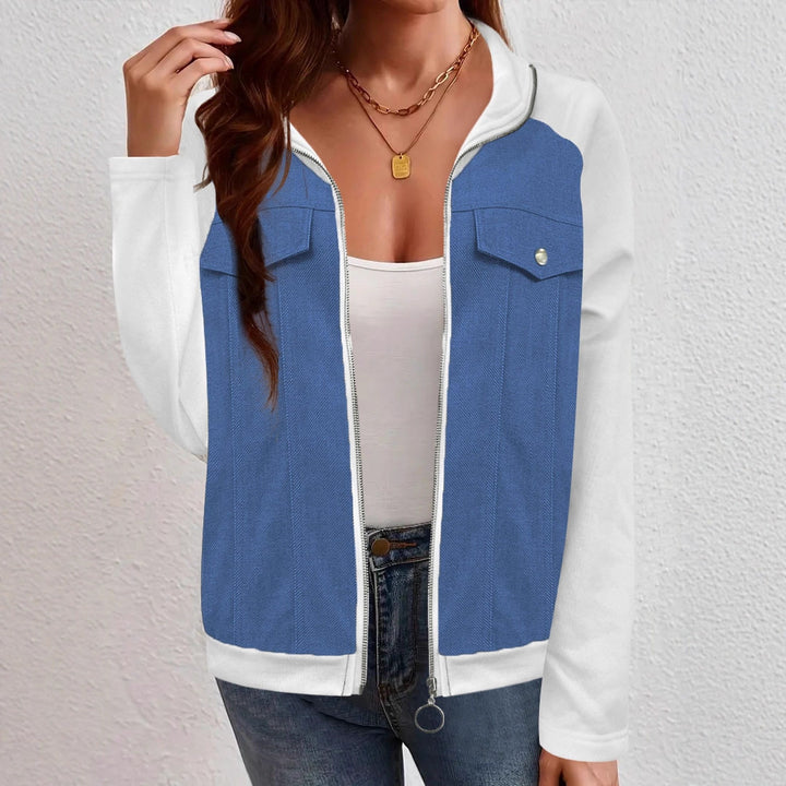 Damen Denim-Mix Blousonjacke mit Reißverschluss und Brusttaschen Drune
