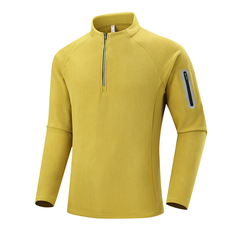 Herren Fleece-Halbzip-Trainingsshirt mit Stehkragen und Ärmel-Reißverschlusstasche Drune