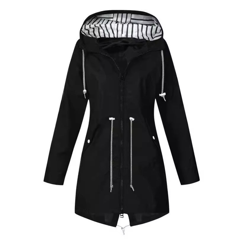 Damen nan taillierte Parka-Jacke mit Kapuze, Kordelzugbund und verdecktem Reißverschluss Drune