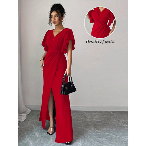 Damen Maxi-Kleid mit eleganter Wickeloptik und raffinierten Taillendetails Drune