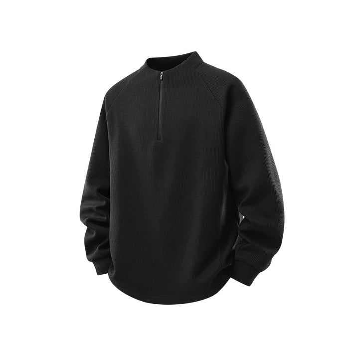 Herren Waffelstruktur-Halbzip-Pullover mit Stehkragen und Relaxed-Fit Drune