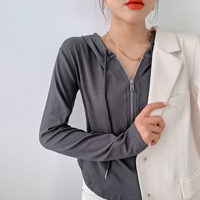 Damen lässiges Kapuzenshirt mit Reißverschluss Drune