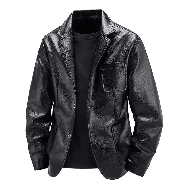 Herren Elegante Kunstlederjacke im modernen Blazer-Stil Drune