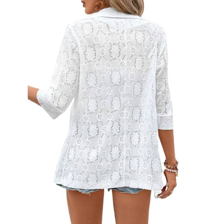 Damen Spitzenjacke im lässigen Boho-Stil mit floralem Design und 3/4-Ärmeln Drune